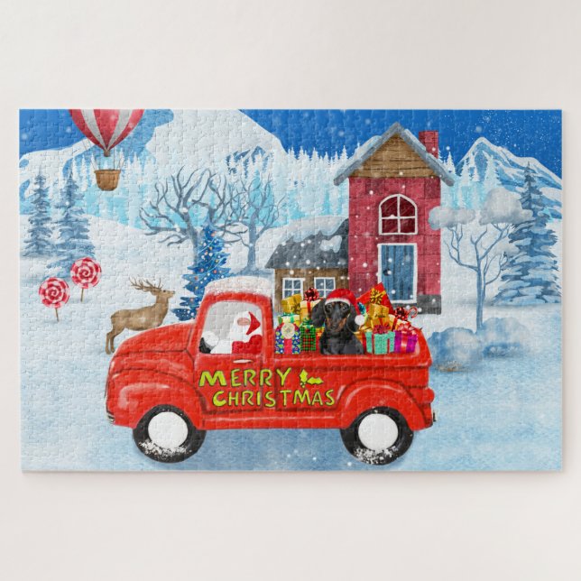 Dachshund Dog in Christmas Delivery Truck Snow  Jigsaw Puzzle (Horizontal)