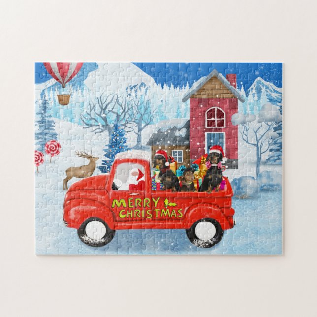 Dachshund Dog in Christmas Delivery Truck Snow  Jigsaw Puzzle (Horizontal)