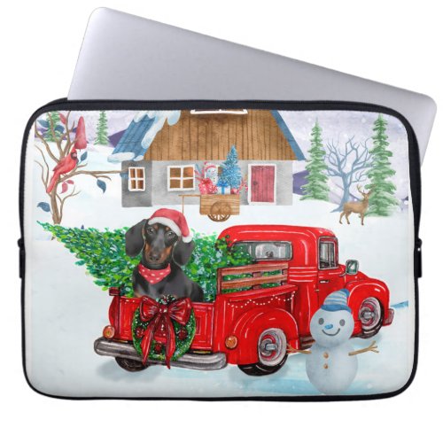 Dachshund Dog In Christmas Delivery Truck Snow Laptop Sleeve