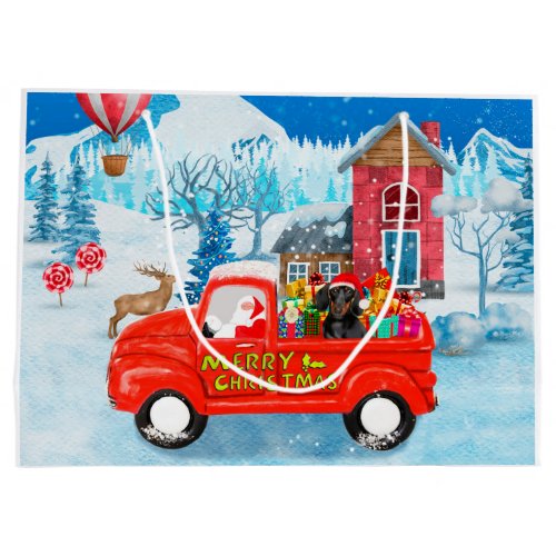 Dachshund Dog in Christmas Delivery Truck Snow Large Gift Bag