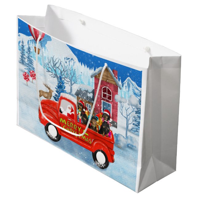 Dachshund Dog in Christmas Delivery Truck Snow  Large Gift Bag (Front Angled)