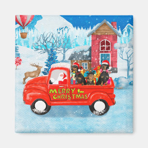 Dachshund Dog in Christmas Delivery Truck Snow  Magnet