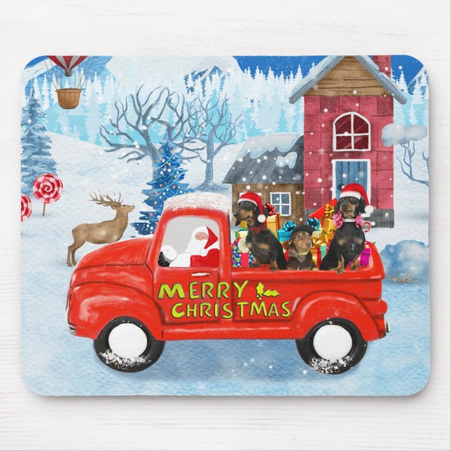 Dachshund Dog in Christmas Delivery Truck Snow  Mouse Pad (Front)