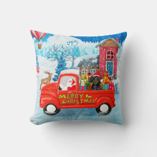 Dachshund Dog in Christmas Delivery Truck Snow Throw Pillow