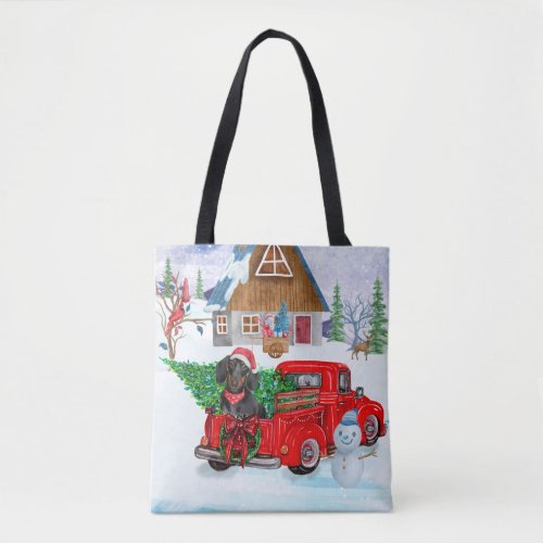 Dachshund Dog In Christmas Delivery Truck Snow Tote Bag