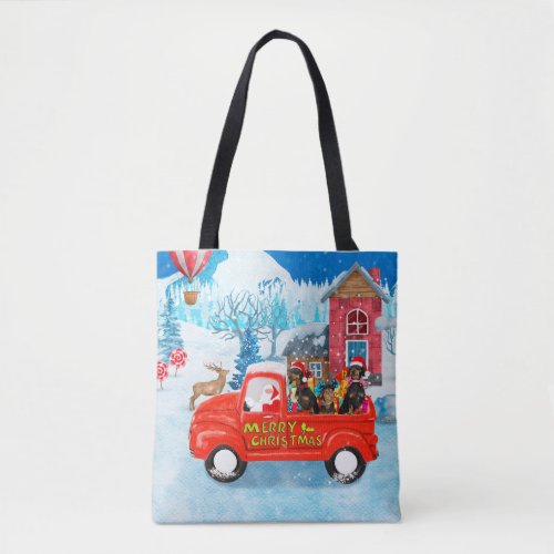 Dachshund Dog in Christmas Delivery Truck Snow  Tote Bag