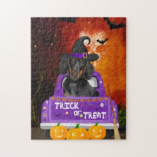 Dachshund Dog in Halloween Truck Jigsaw Puzzle