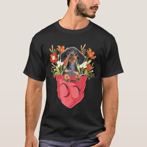 Dachshund Dog In Pocket Floral Matching Family Own T_Shirt