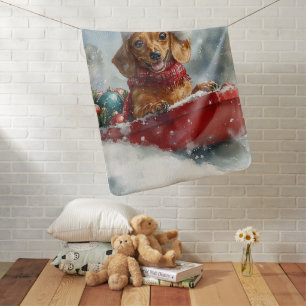 Dachshund Dog in Sledge Let it Snow Christmas Baby Blanket