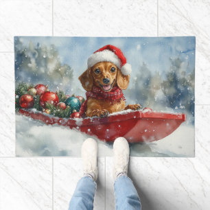 Dachshund Dog in Sledge Let it Snow Christmas Doormat