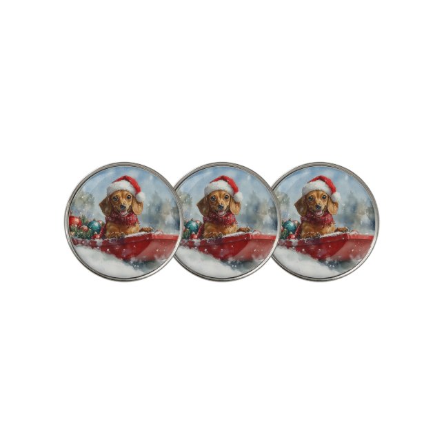 Dachshund Dog in Sledge Let it Snow Christmas Golf Ball Marker (3 Up)