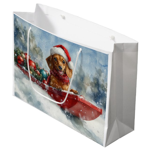 Dachshund Dog in Sledge Let it Snow Christmas Large Gift Bag (Front Angled)
