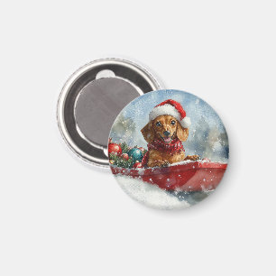 Dachshund Dog in Sledge Let it Snow Christmas Magnet