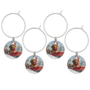 Dachshund Dog in Sledge Let it Snow Christmas Wine Charm