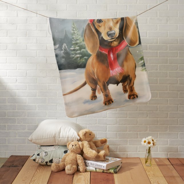Dachshund Dog in Snow Christmas  Baby Blanket (In Situ)