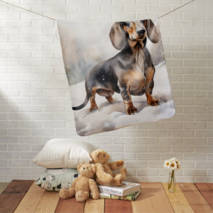 Dachshund Dog in Snow Christmas Baby Blanket