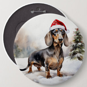 Dachshund Dog in Snow Christmas Button