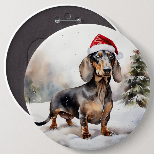 Dachshund Dog in Snow Christmas Button (Front & Back)