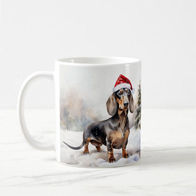 Dachshund Dog in Snow Christmas Coffee Mug (Left)