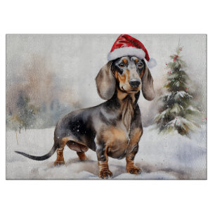 Dachshund Dog in Snow Christmas Cutting Board