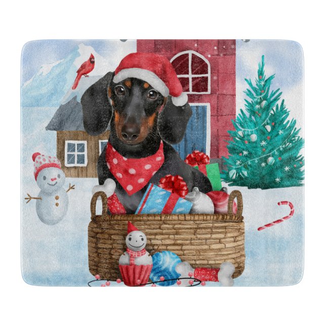 Dachshund Dog In snow Christmas Dog House Cutting Board (Front)