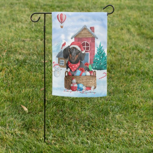 Dachshund Dog In snow Christmas Dog House Garden Flag