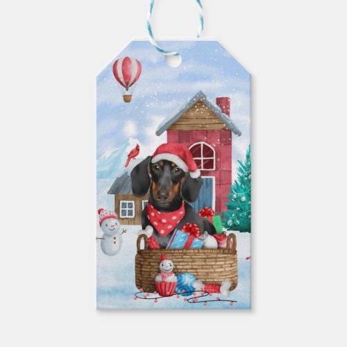 Dachshund Dog In snow Christmas Dog House  Gift Tags