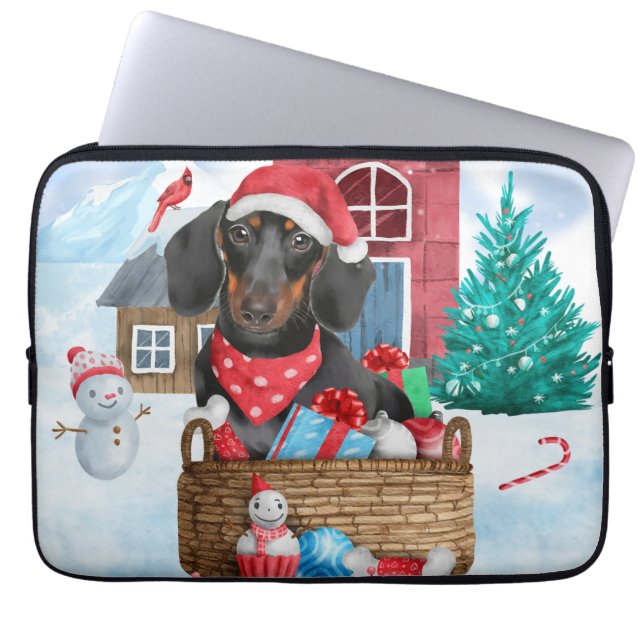 Dachshund Dog In snow Christmas Dog House  Laptop Sleeve (Front)