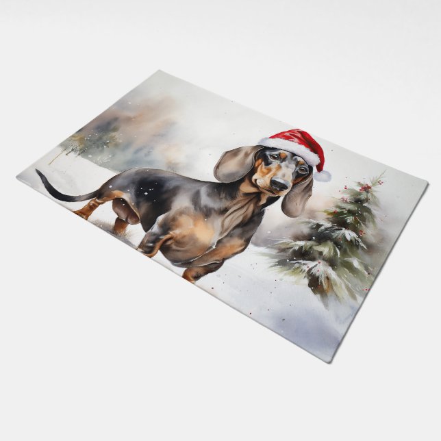Dachshund Dog in Snow Christmas Doormat (Angled)