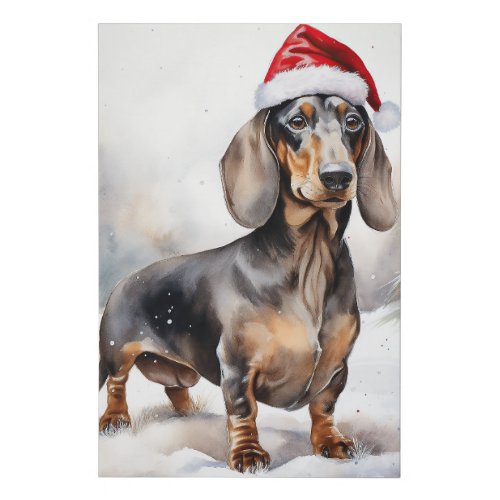 Dachshund Dog in Snow Christmas Faux Canvas Print