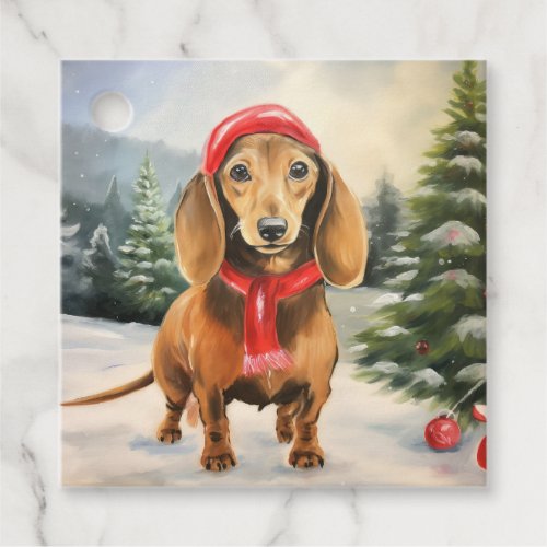 Dachshund Dog in Snow Christmas  Favor Tags