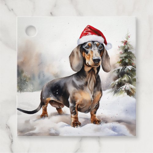 Dachshund Dog in Snow Christmas Favor Tags