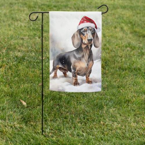 Dachshund Dog in Snow Christmas Garden Flag