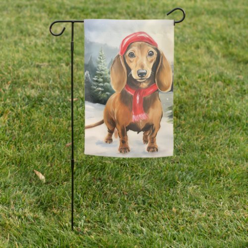 Dachshund Dog in Snow Christmas  Garden Flag