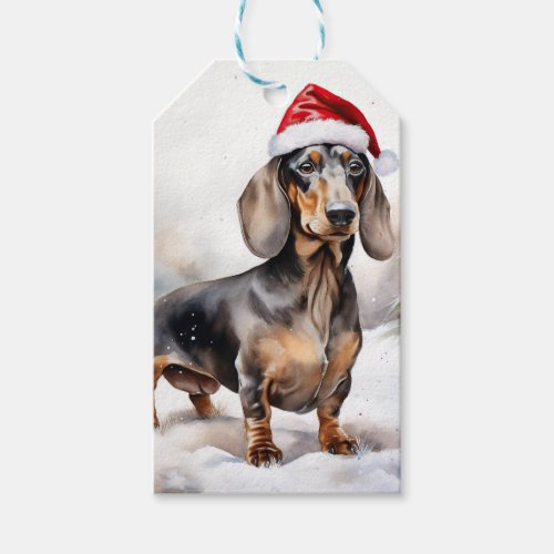 Dachshund Dog in Snow Christmas Gift Tags