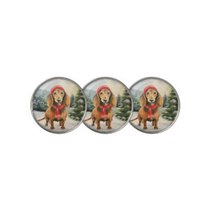 Dachshund Dog in Snow Christmas  Golf Ball Marker