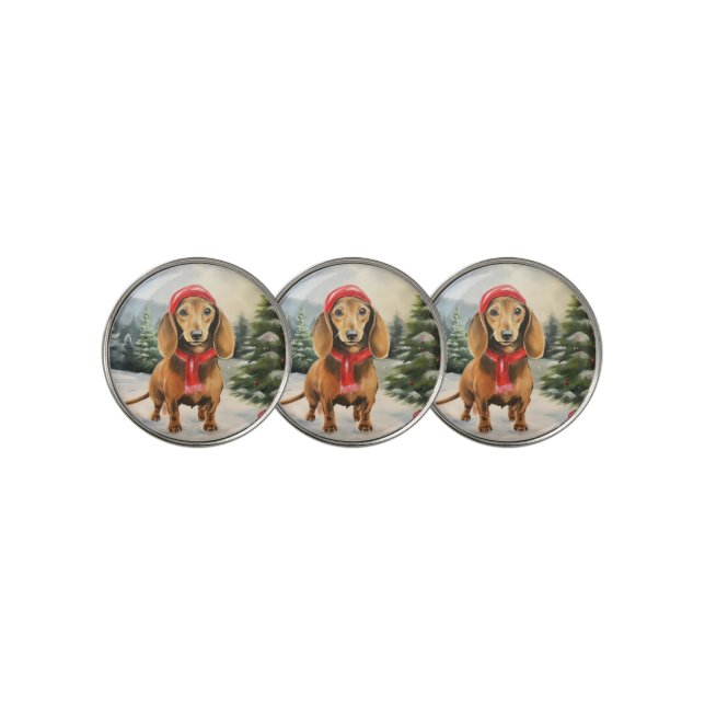 Dachshund Dog in Snow Christmas  Golf Ball Marker (3 Up)