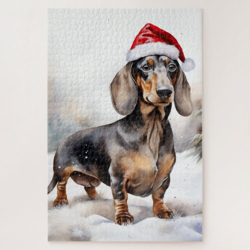 Dachshund Dog in Snow Christmas Jigsaw Puzzle