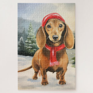 Dachshund Dog in Snow Christmas Jigsaw Puzzle