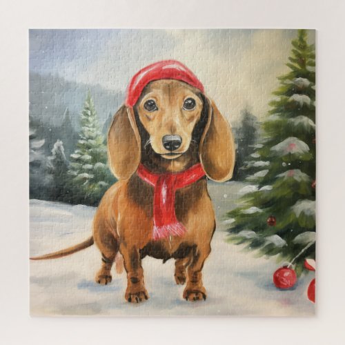 Dachshund Dog in Snow Christmas  Jigsaw Puzzle