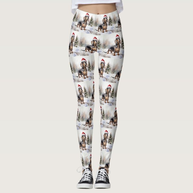 Dachshund Dog in Snow Christmas Leggings (Front)