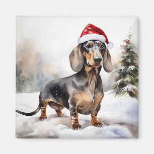 Dachshund Dog in Snow Christmas Magnet