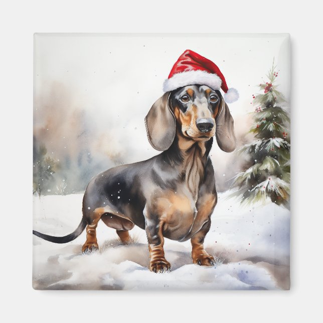 Dachshund Dog in Snow Christmas Magnet (Front)