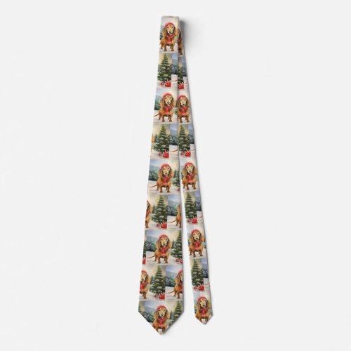 Dachshund Dog in Snow Christmas  Neck Tie