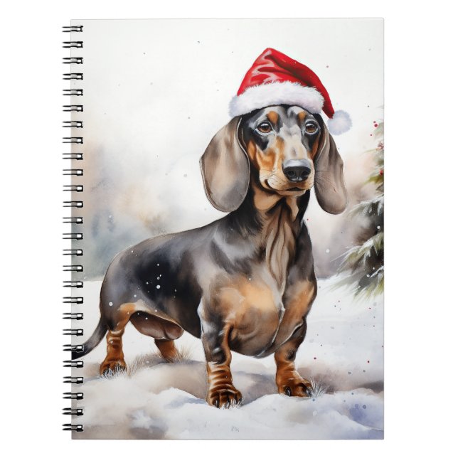Dachshund Dog in Snow Christmas Notebook (Front)