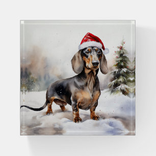 Dachshund Dog in Snow Christmas Paperweight