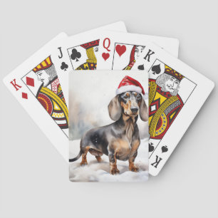 Dachshund Dog in Snow Christmas Poker Cards