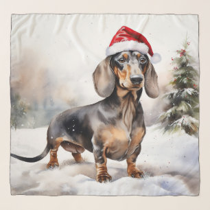 Dachshund Dog in Snow Christmas Scarf