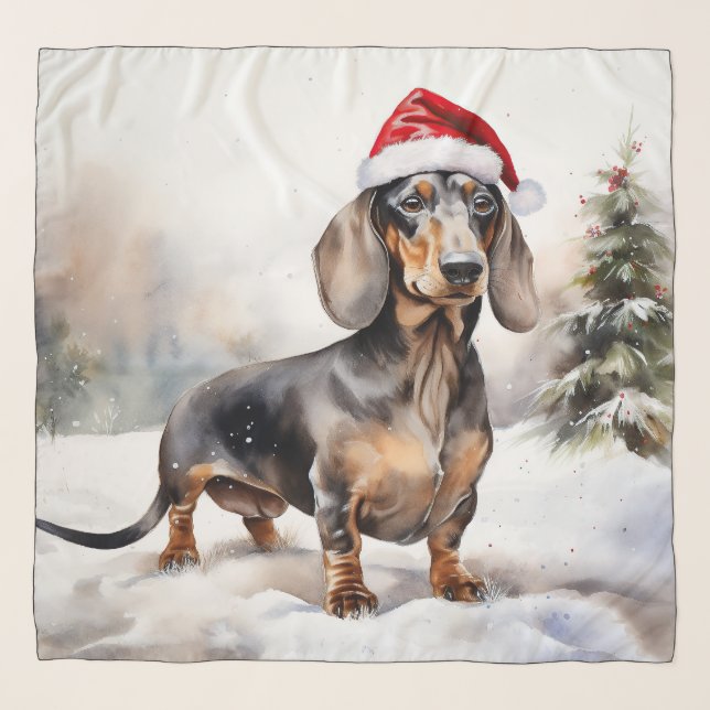Dachshund Dog in Snow Christmas Scarf (Front)