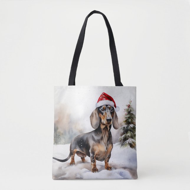 Dachshund Dog in Snow Christmas Tote Bag (Front)